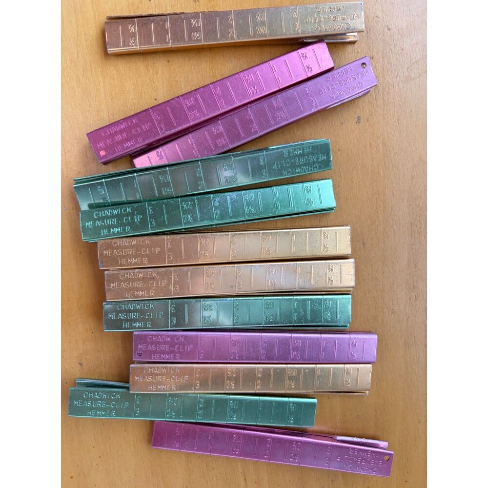 Vintage Anodized Aluminum Chadwick Hem Clips Measure-Clip 12 clips Made in Japan
